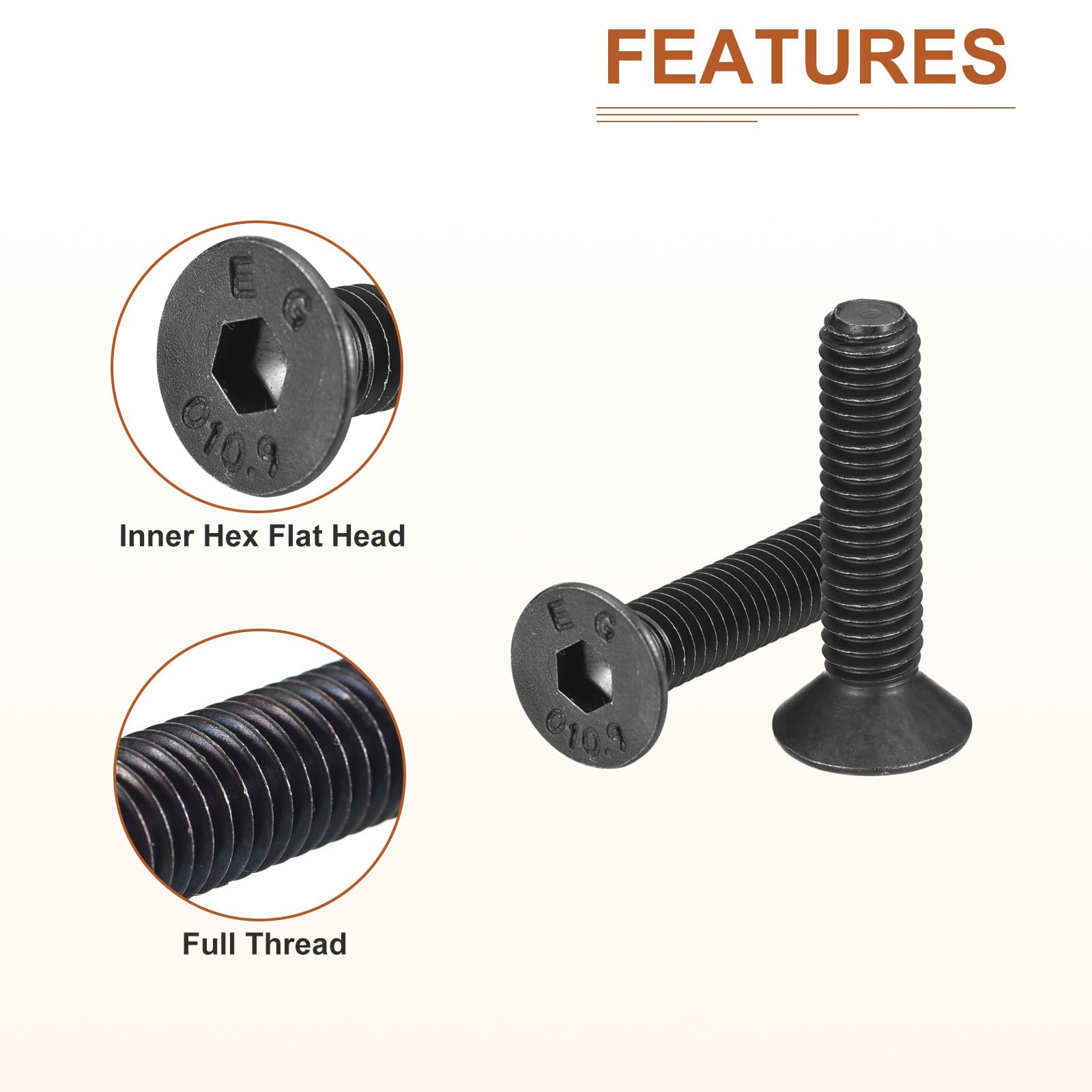 DTGN M6-1x30mm Flat Head Socket Cap Screws, 25 Pack Hex Socket Flat Head Screws Carbon Steel Black Oxide, Full Thread - Image 4