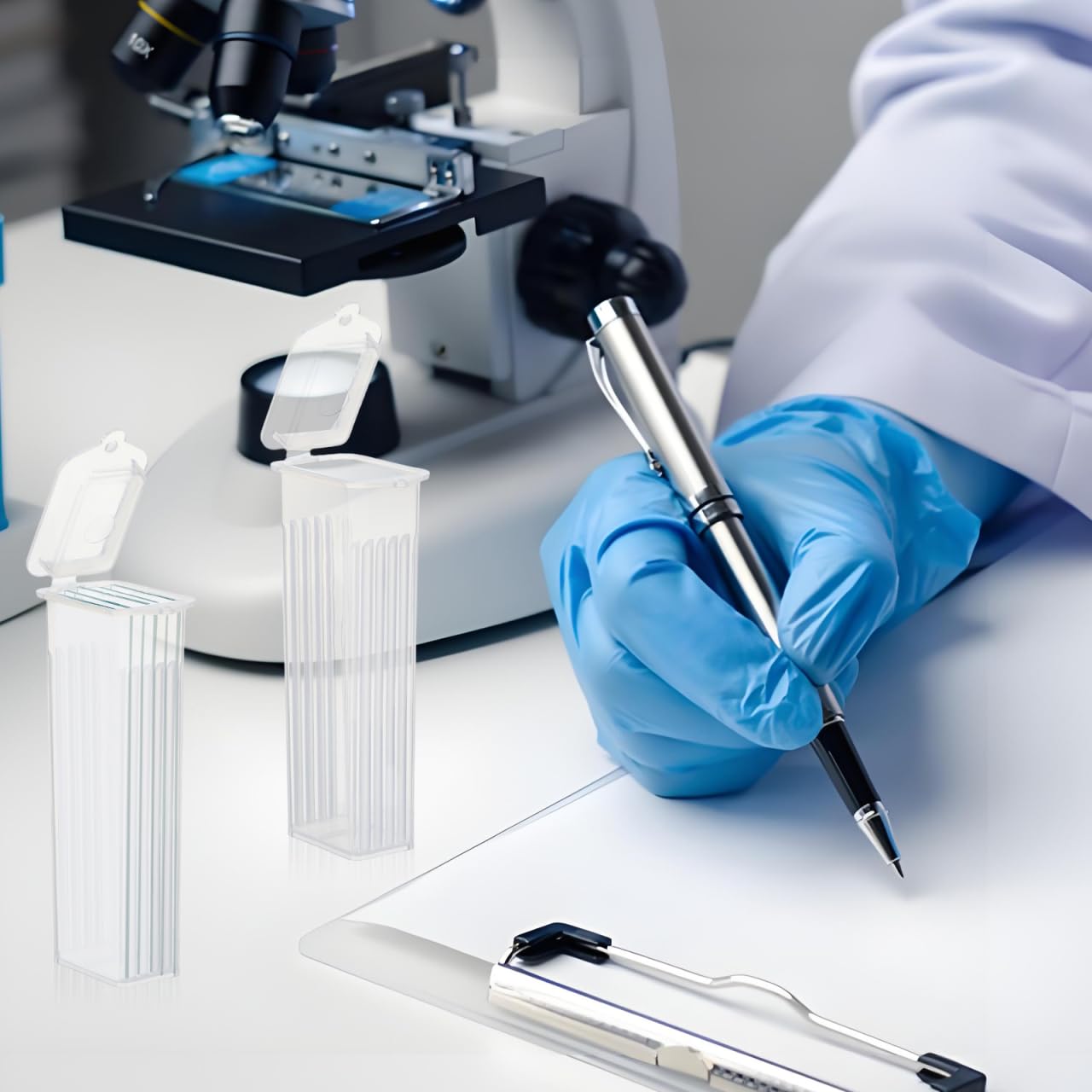 iplusmile Scatola Porta Vetrini Per Microscopio 8.70X2.70X1.80Cm Con a Fessura Per Diapositive Separate Contenitore Di Stoccaggio Sicuro Per Laboratorio Patologico