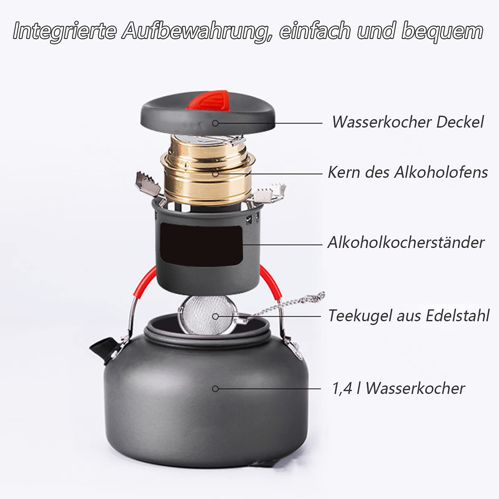 Spirituskocher Für Innenräume,Mit 1,4-Liter-Wasserkocher,tragbare spirituskocher fiir innenraume,Geeignet Für Indoor Und Camping,Spirituskocher Innenräume