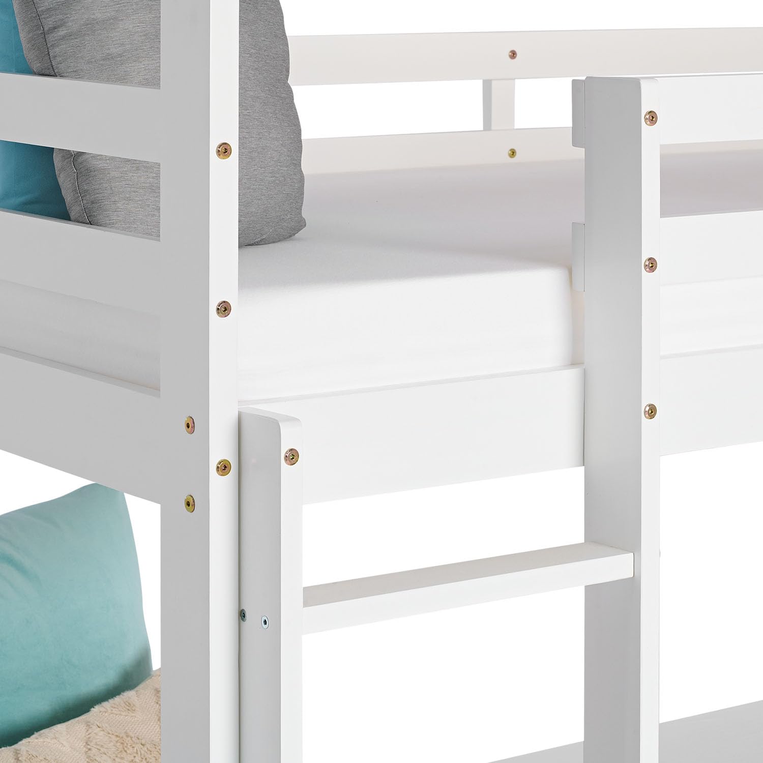 Homestyle4u Dreifach Etagenbett 90x200 cm - Weißes Massivholz Hochbett | Stockbett für 3 Personen aus Kiefer - Inklusive Lattenrost & Leitern - Platzsparendes Kinderbett für 3 Kinder