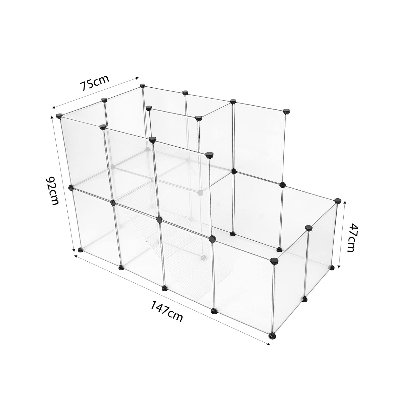 lionto Wybieg dla królików z łatwego w pielęgnacji tworzywa sztucznego, 2 piętra 145 x 73 x 93 cm, rozszerzalny wybieg dla małych zwierząt, prosty system wtykowy i łatwe czyszczenie, do wewnątrz i na