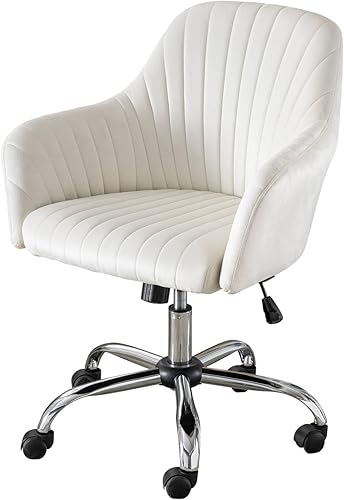 Warmiehomy Sillas de escritorio de terciopelo para oficina en casa con ruedas giratorias, bonitas sillas de tocador ergonómicas de altura ajustable