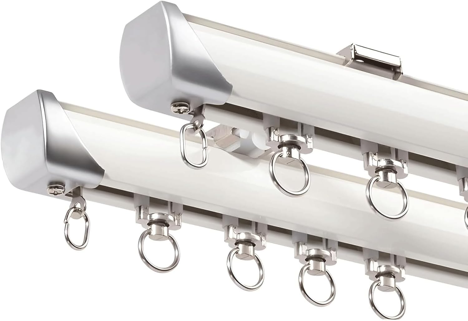 Durable Heavy Duty Double Track Curtain Rod - Ceiling Wall Mount Aluminum Privacy Rail for Living Room - Elegant Room Divider - 120cm/3.9ft, White