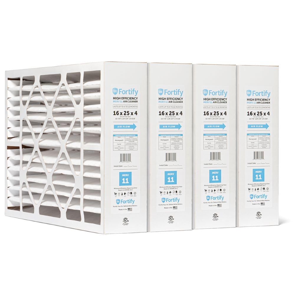 Fortify 16x25x4 MERV 11 Furnace Air Filter Fits Honeywell. 4-Pack