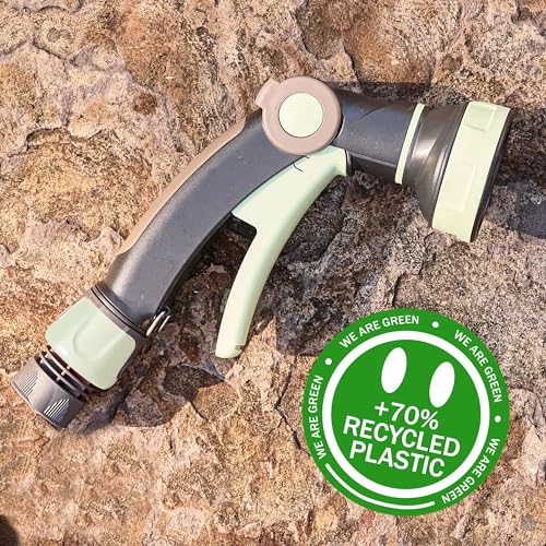 Image of Garden Hose Nozzle Sprayer - Italian Made Heavy Duty Water Hose Nozzle with 8 Adjustable Spray Patterns and Quick Connector - Recycled Plastic Garden Sprayer by Kings County Tools (Mint /Black)