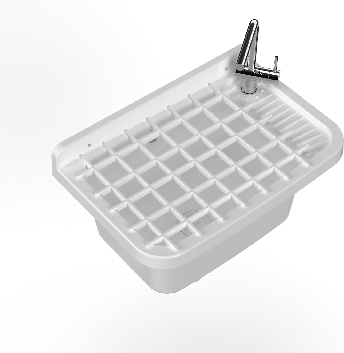 Adventa Wall Mounted Sink with Grid, Outdoor Resin, White, 50x35x24