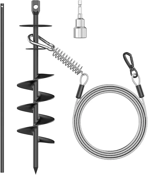 Heavy Duty 30FT Dog Tie Out Cable and Stake,360°Swivel Screw in Spike Auger Ground Stake Anchors for Large Medium Medium up to 220 lbs,Dog Outside Lead Cable for Yard, Lawn Beach, Camping
