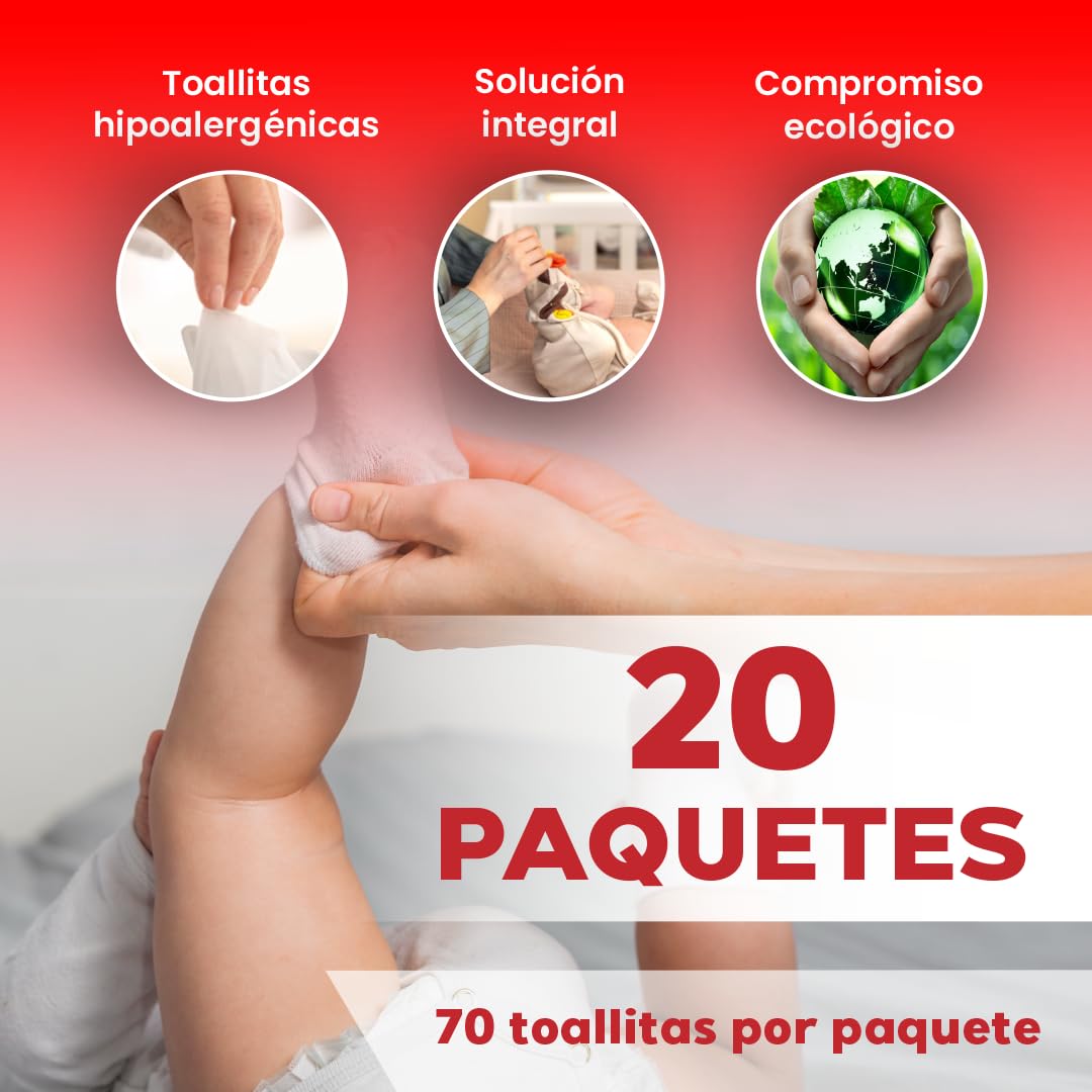 Lot de 20 lingettes humides biodégradables pour bébé hypoallergéniques