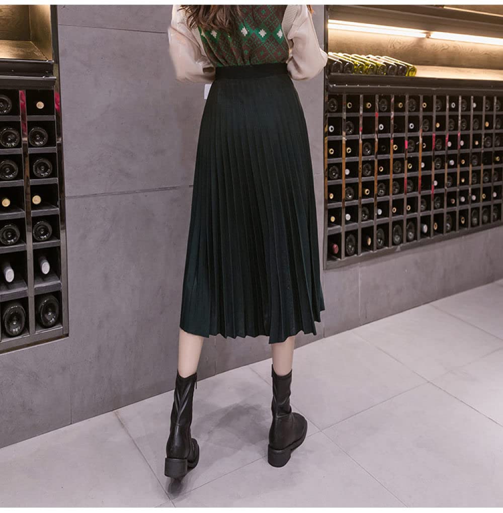 Faldas para Mujer Longitud Mediana, Verde Oscuro Faldas Plisadas para Mujer Falda Midi De Talle Alto Cierre De Cremallera En La Espalda Falda Fruncida Elegante (As Shown S)