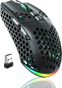 SOLAKAKA SM600 Honeycomb Shell Gaming Mouse Wireless,8000 DPI Tri-Modes BT5.1/2.4G Wireless/Type-C Wired Gamer Mouse with 2 Side Buttons, Macro Programmable and RGB Light for PC/Mac/Laptop,Black