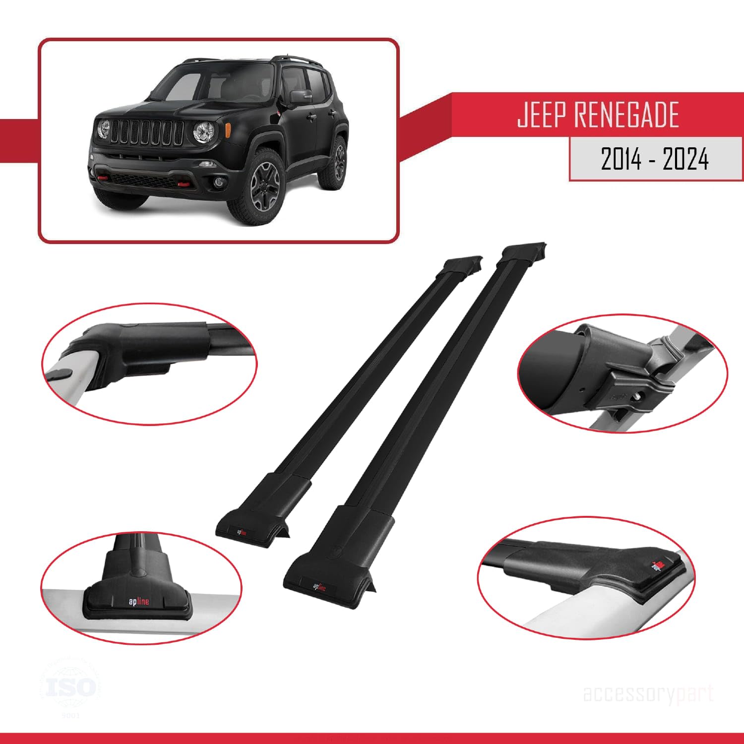 Compatibile con Jeep Renegade (BU) 2014-2024 FLY Model Barre Tetto Portapacchi Auto Barre Portatutto Nero Alluminio 2 Barre