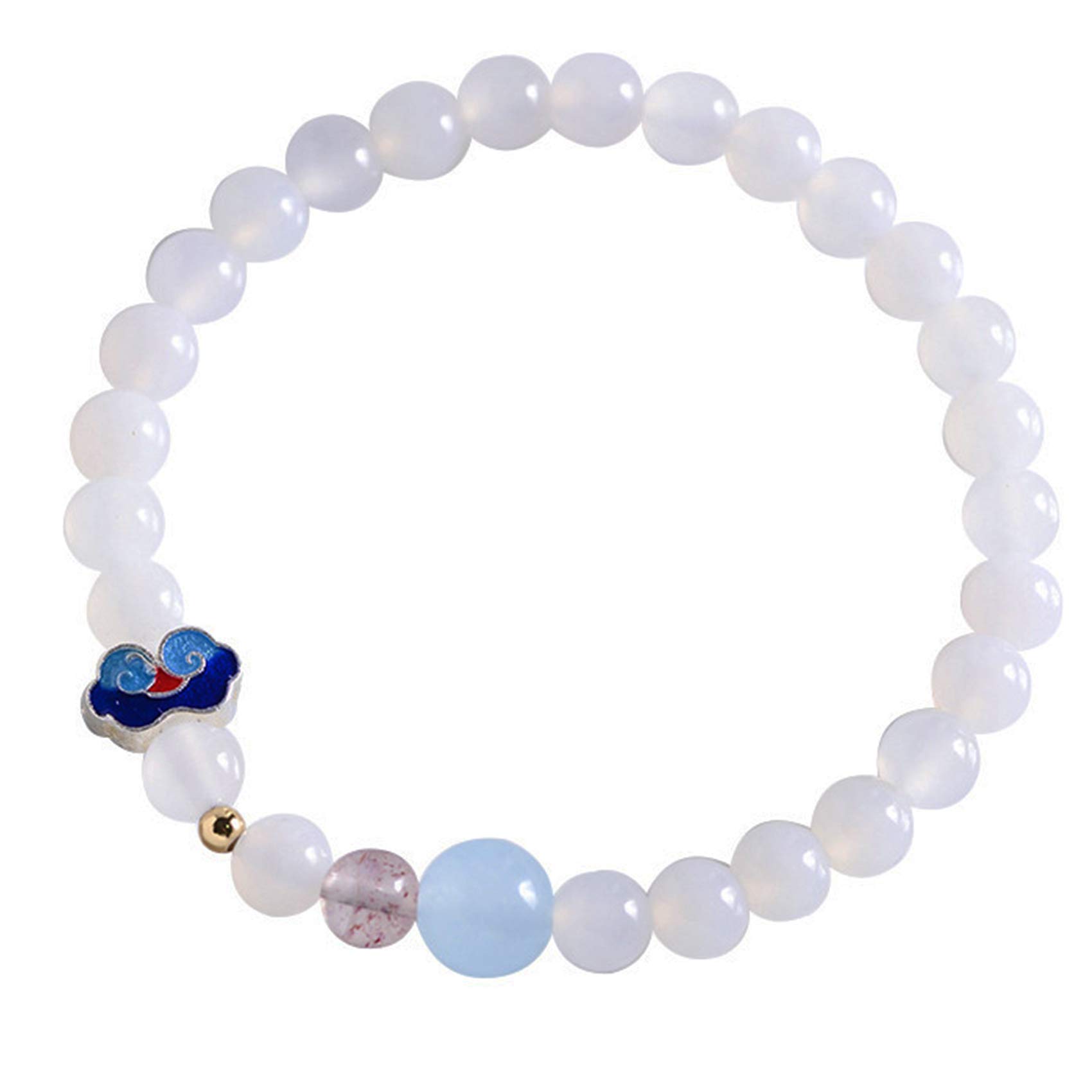 Bracelet Agate Blanche et Calcédoine Bleue Feng Shui Ruyi