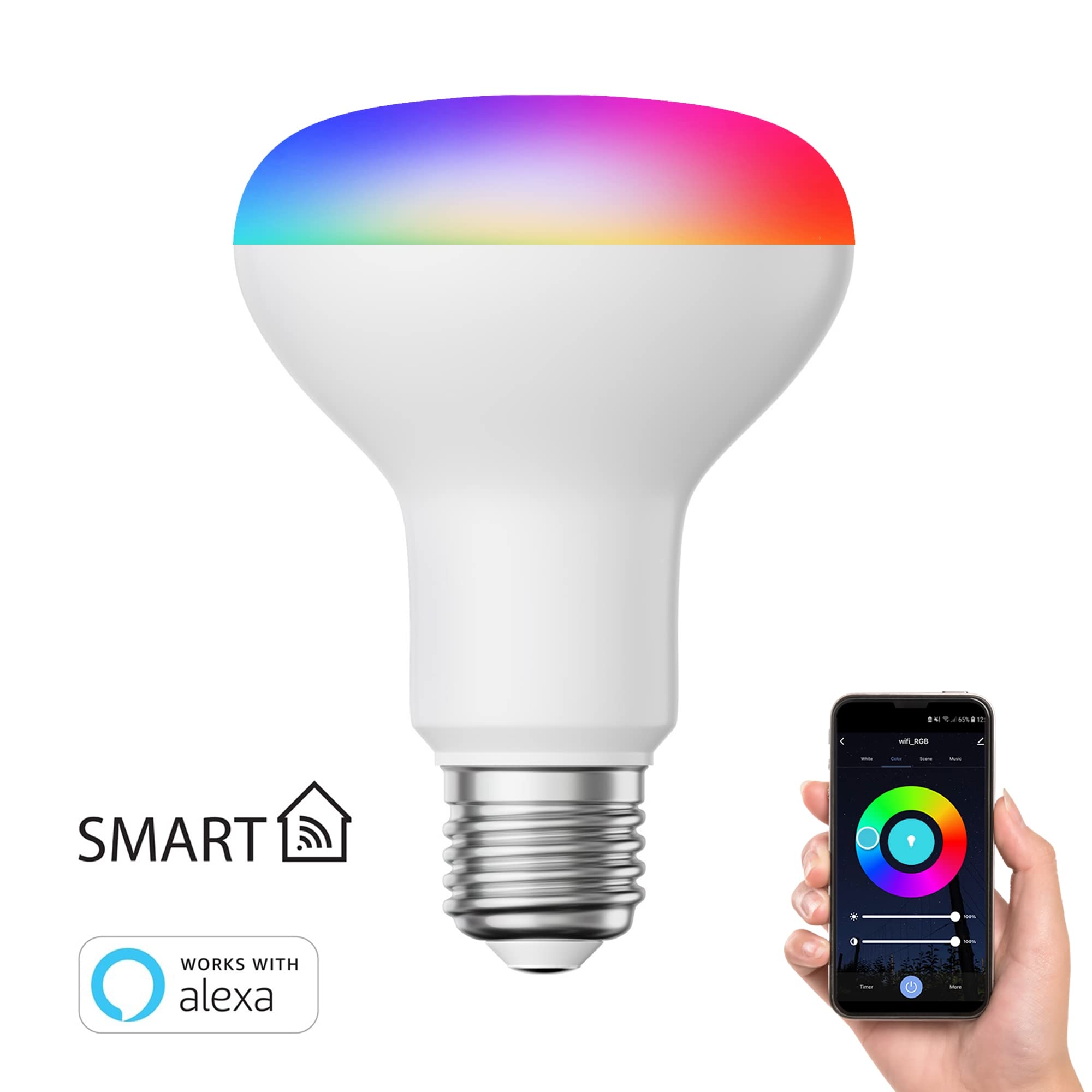 ledscom.de 2x E27 LED RGB ampoules, R80, blanc chaud - blanc froid (2700-6300 K), 9,9 W, 950lm, Smart Home, WLAN, Alexa, mate