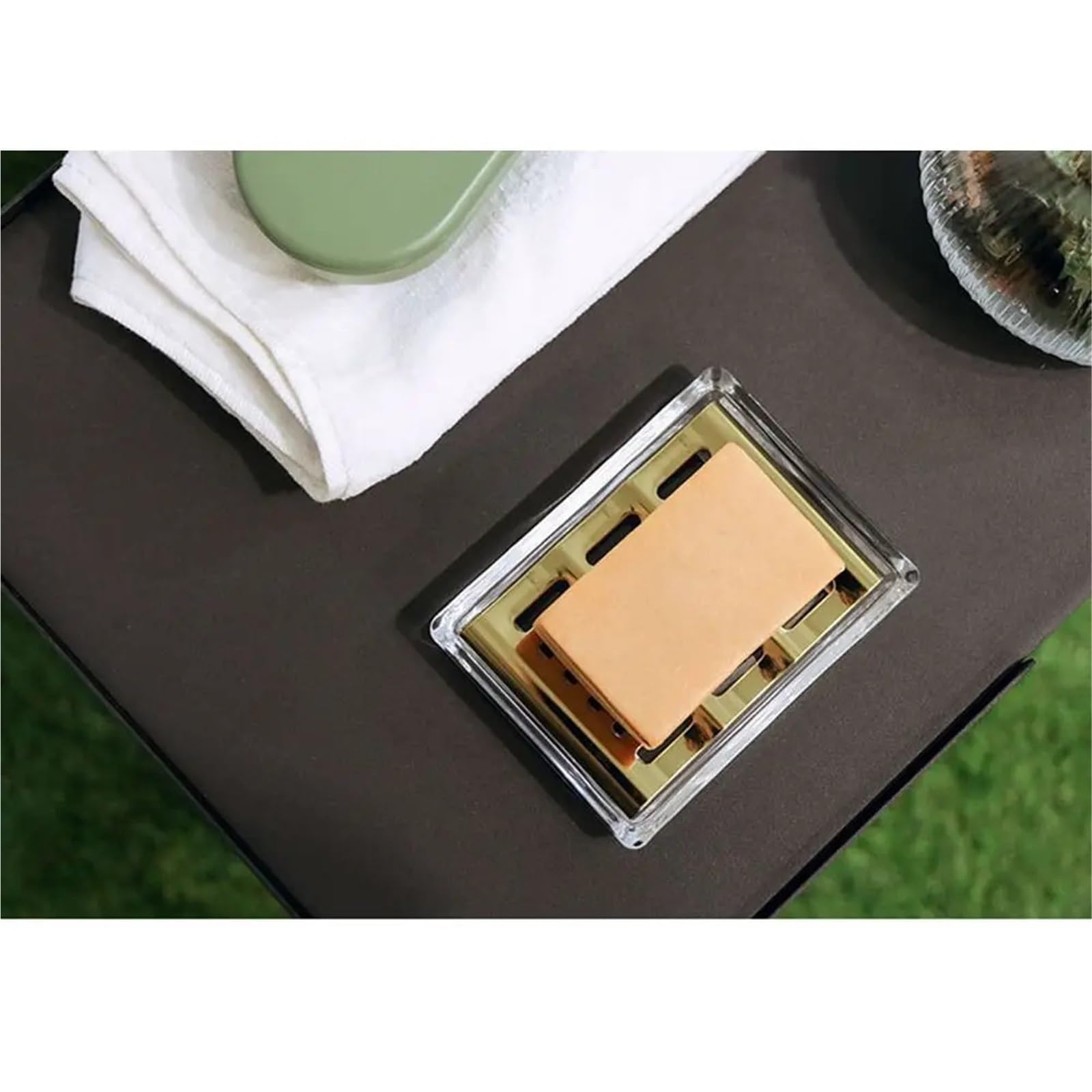 Jabonera de cristal de acero inoxidable, escurridor, rectangular, doble capa, independiente, para cuarto de baño, color negro