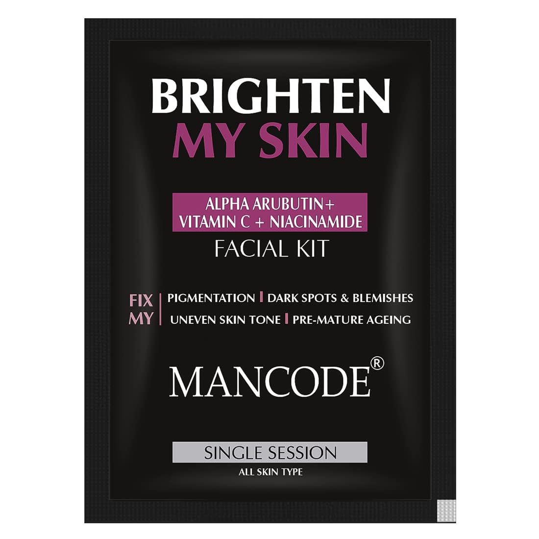 Mancode Brighten My Skin Facial Kit for Men - 58 g | Salon-Like Glowing Skin in 6 Easy Steps | Improves Skin Texture | Instant Glow | Suitable for all skin types