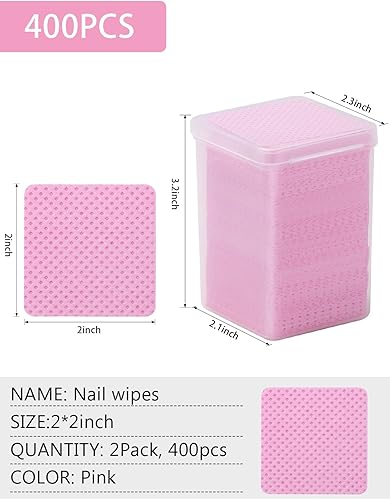 Miniatura 5 de TEOYALL Toallitas de uñas sin pelusas, 400 piezas de tela no tejida, almohadillas de limpieza de uñas, extensiones de pestañas rosas, toallitas de