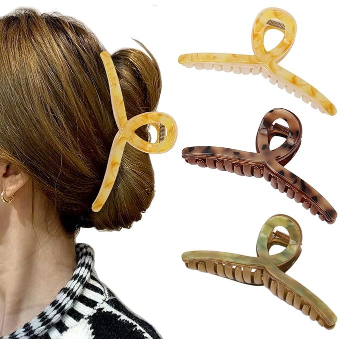 ECLATE Large Hair Claw Clips, 5.1 inches, Acetate Jelly Clips, Set of 3, Hair Accessories for Long Thick Hair