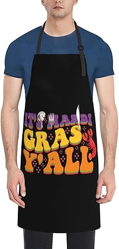 LIFANGMI Adjustable It's Mardi Gras Y'all Apron For Men Women Waterproof With Pockets Bib Kitchen Cooking Chef Restaurant Aprons