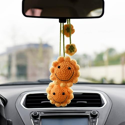 2 piezas de adornos de girasol para espejo retrovisor interior del automóvil, accesorios para colgar, decoración de espejo interior de flores de