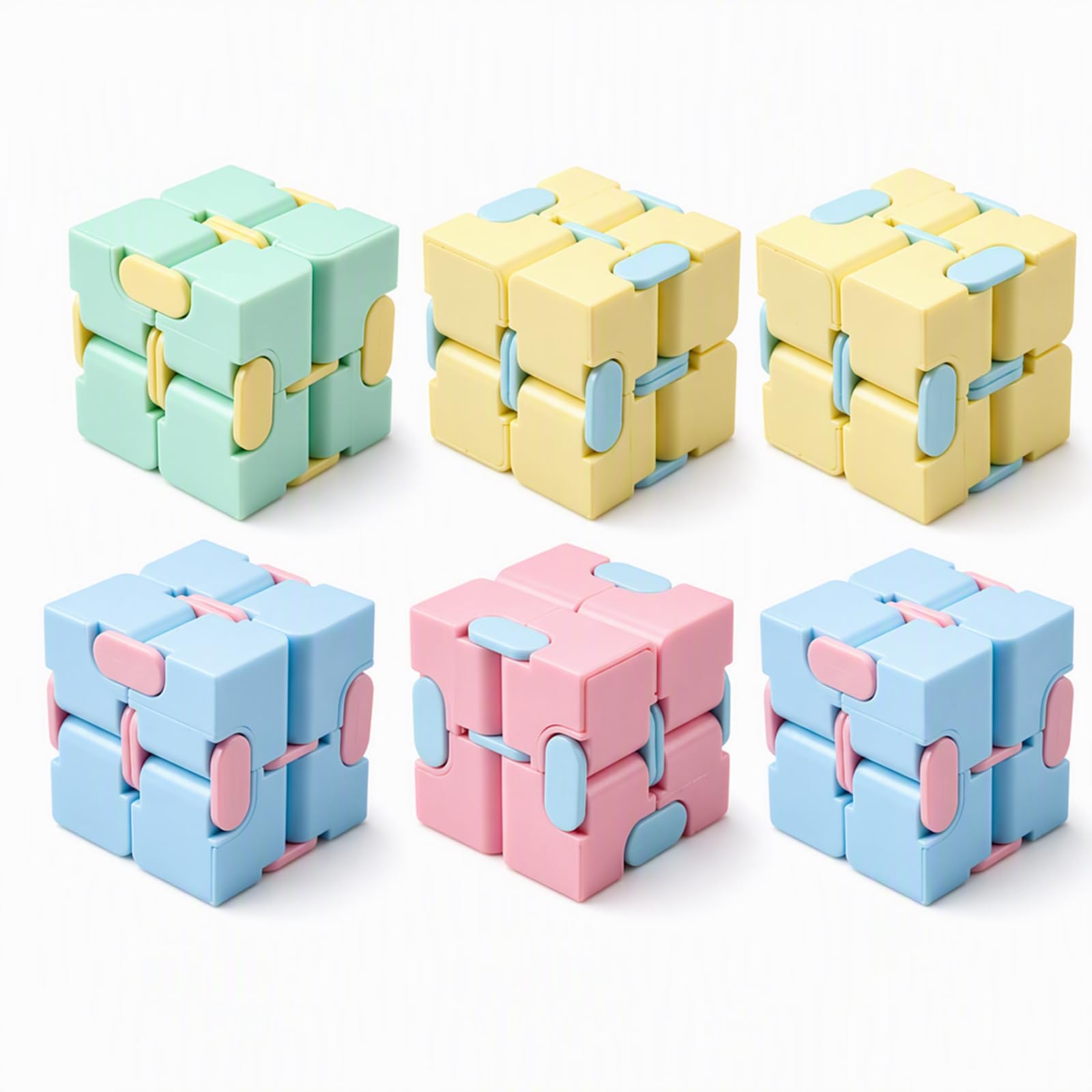 6Pcs Infinity Cube Fidget Cube, Pocket Sized Hand Fidget Cube, 6 Piece Set in Assorted Colours Smooth Rotation, Compact 4x4cm Design, Suitable for Office Personnel, Portable for Daily use