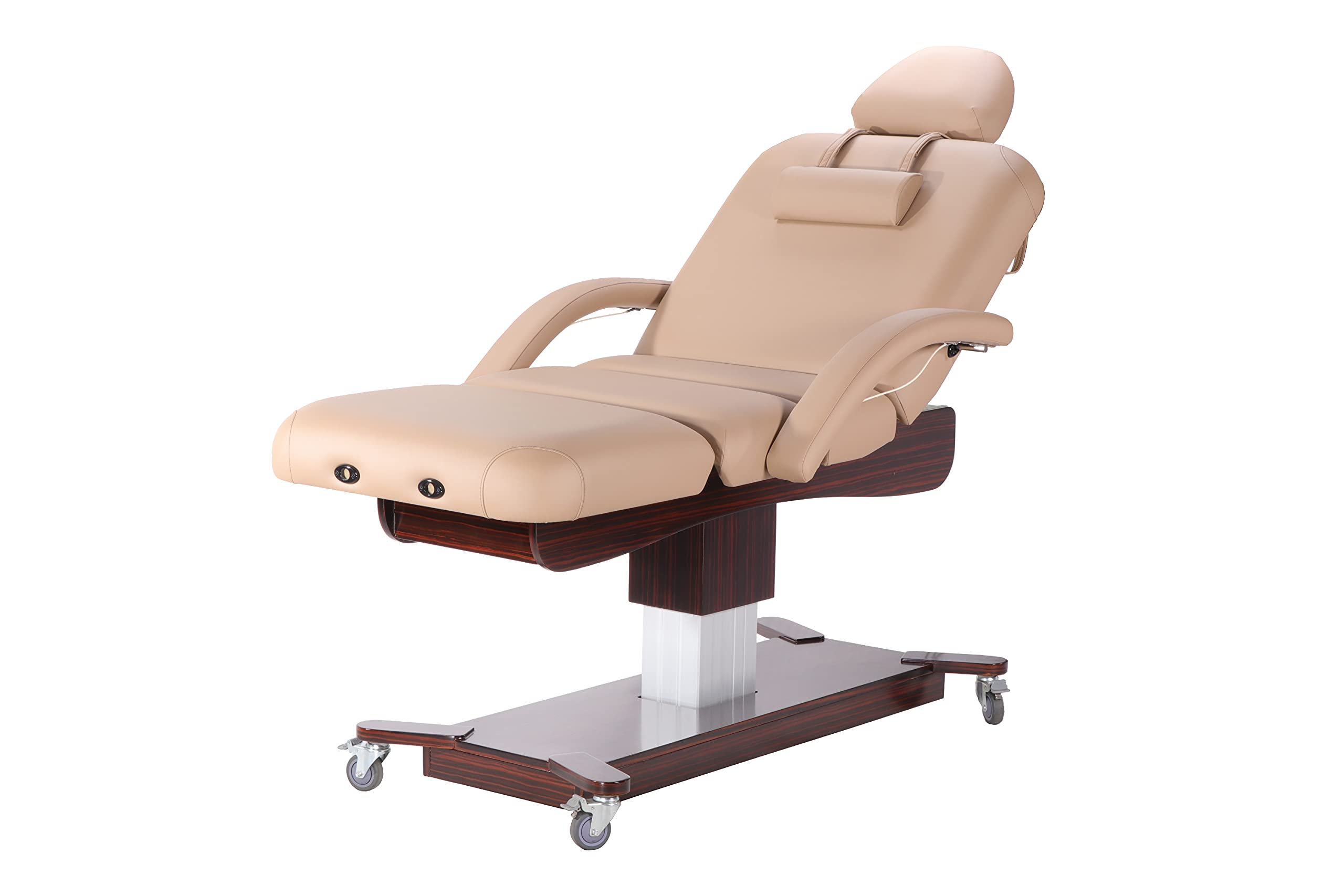 Master Massage Maxking Deluxe 4 Section Elctric Lift Spa Salon Stationary Table-Pedestal Flat Beauty Bed Cream