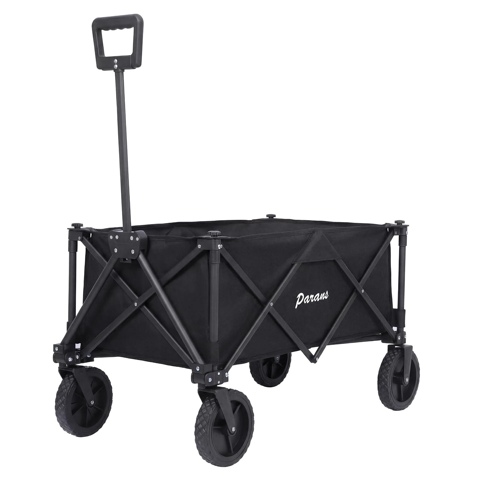 Folding Utility Wagon Cart with All-Terrain Wheels, Folding Trolley Cart Heavy-Duty Steel Frame, 150L Capacity, 150kg Load, Collapsible Garden Trolley Cart (Black)