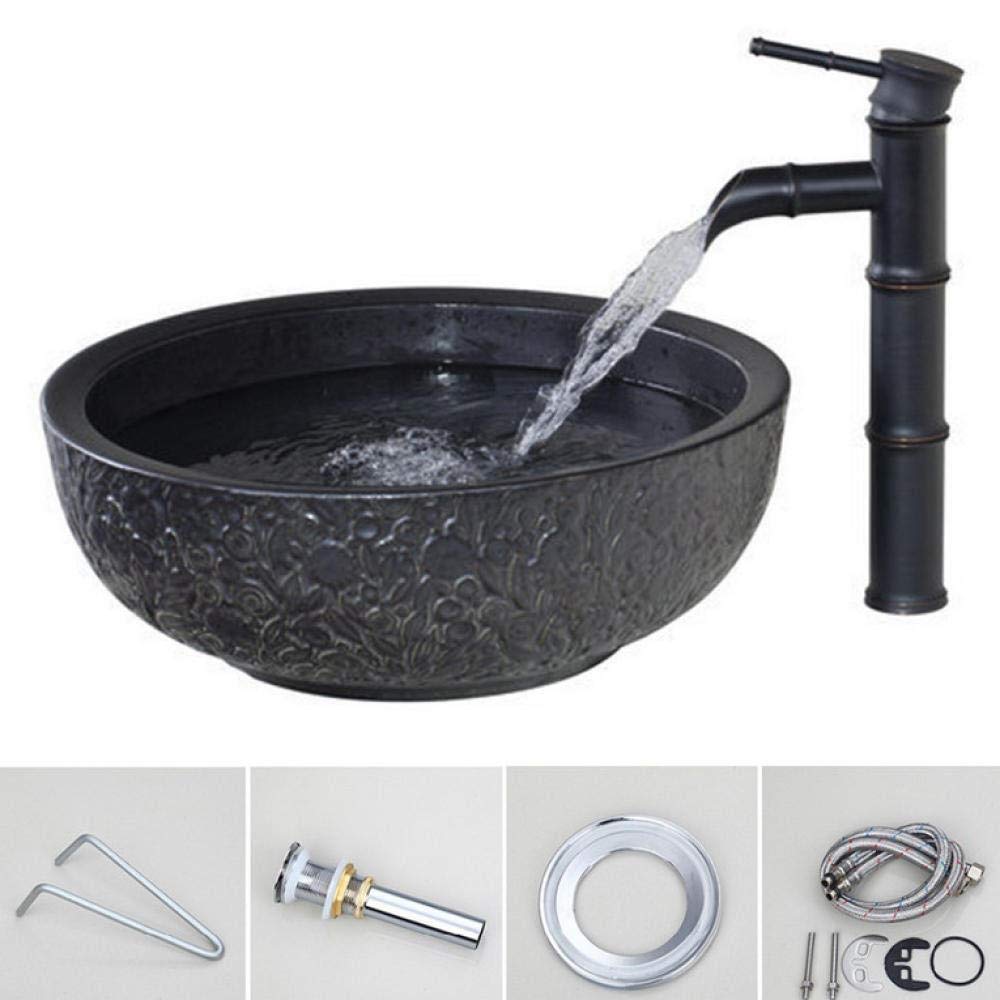 Waschtisch Keramik Waschbecken Schiff Toilette Waschbecken Waschbecken Bad Kombinieren Messing Schiff Vanity Tap Mischbatterie Wasserhahn & Pop-Up Drain