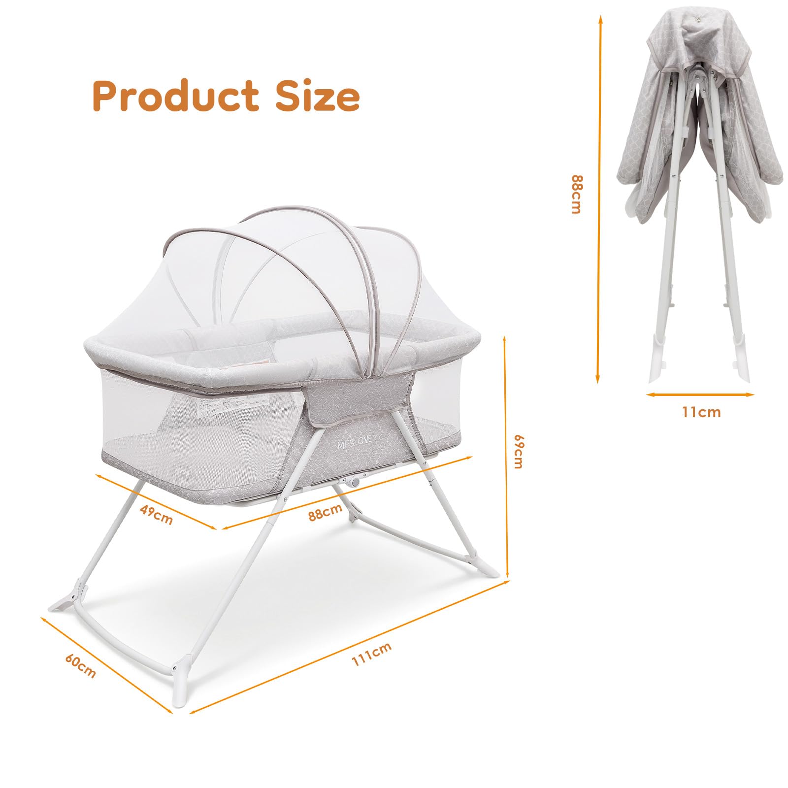 Tragbares Babybett mit Moskitonetz, Reisebett, Babywiege, Faltbare Babywiege von Neugeborenen bis 6 Monaten