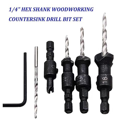 Miniatura 4 de Juego de brocas avellanadas, 4 brocas de madera con vástago hexagonal, broca de cambio rápido para madera con llave hexagonal