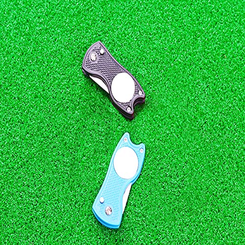 Haihaz2-Piezas-Golf-Divot-ToolTenedor-de-Campo-de-GolfPitch-Fork-Golf-arreglapiques-Golf-Herramienta-de-reparacion-de-Divot-de-Golfcon-Boton-Emergente-y-Marcador-de-Bola-MagneticaAzul-y-negro