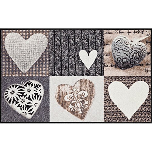 Salonloewe Fußmatte waschbar Alpenglück Herzen 75x120 cm Läufer Landhaus-Stil grau-beige...