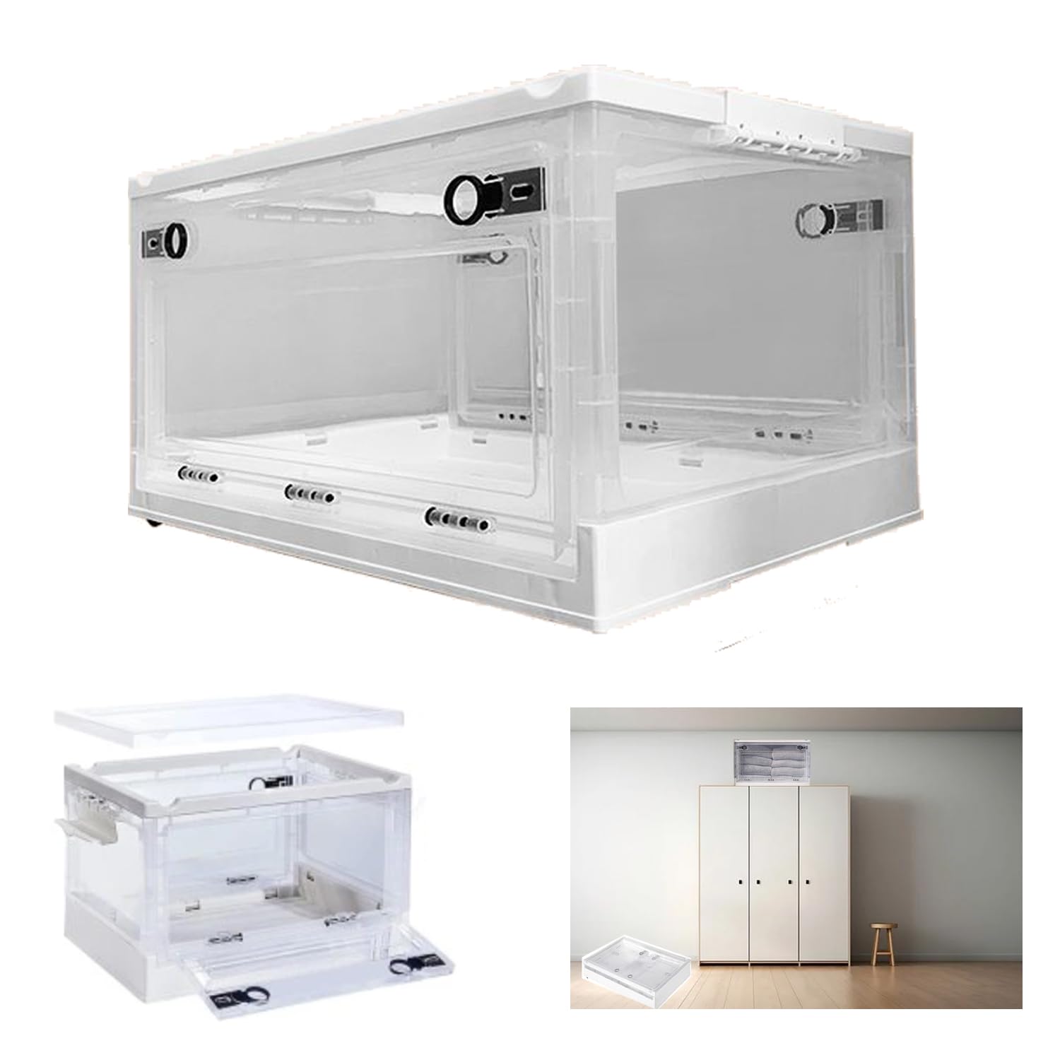 Hooha 56L Robuste Aufbewahrungsboxen Transparenter Organizer Box mit Deckel&Rollen 51cm X 36cm X 30cm Kleiderboxen für Kleiderschränke Innen und Außen Gutes Stapelprinzip Aufbewahrung Ordnungssystem