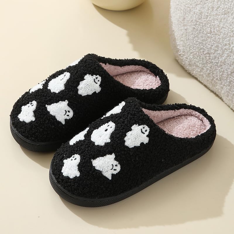 Halloween Slippers for Women and Men Holiday Indoor Bedroom Warm Slippers Winter Soft Home Non-Slip Soft Plush Slip-on House Shoes