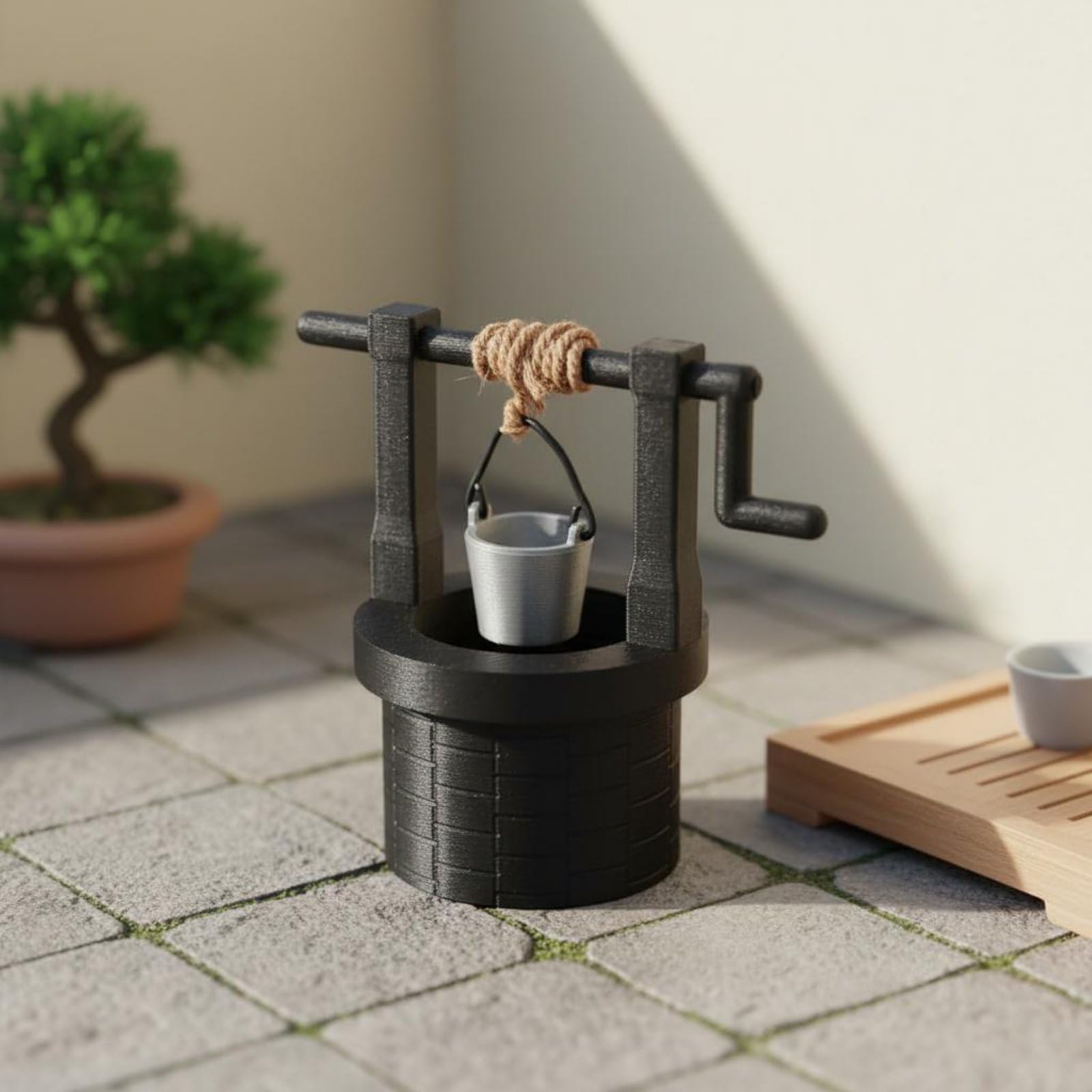 Puit Miniature Interactif En Bois Pour Maison De Poupée 1/12 – Décoration Jardin Réaliste Avec Manivelle Fonctionnelle
