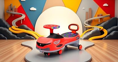 Kids Magic Swing Car Twister Ride On with LED Lights, Safety Backrest, Twist & Turn Steering, Push Ride Toy with Sturdy Design & Rounded Edges for Toddlers Ages 2-6 Years (Red)