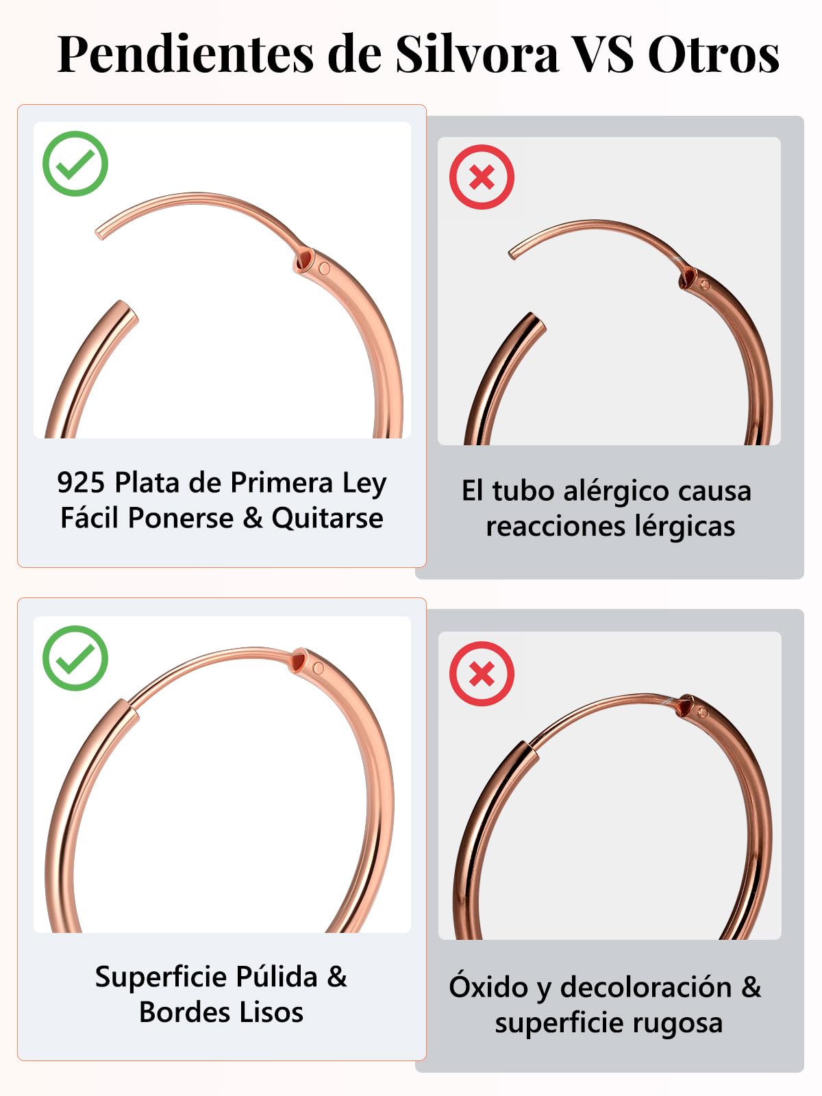 Silvora 925 Pendientes Aros Plata Mujer Hoop Earrings Finos Oreja Joyería | Material Hipoalergénico Plata de Primera Ley Aretes Pequeños Medianos Grandes 20/30/50/70MM Joyería Delicada Caja Regalo