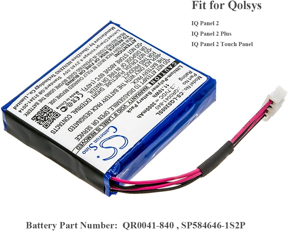 Cameron Sino Battery for Qolsys IQ Panel 2, IQ Panel 2 Plus, IQ Panel 2 Touch Panel PN:Qolsys QR0041-840, SP584646-1S2P 3000mAh / 11.10Wh