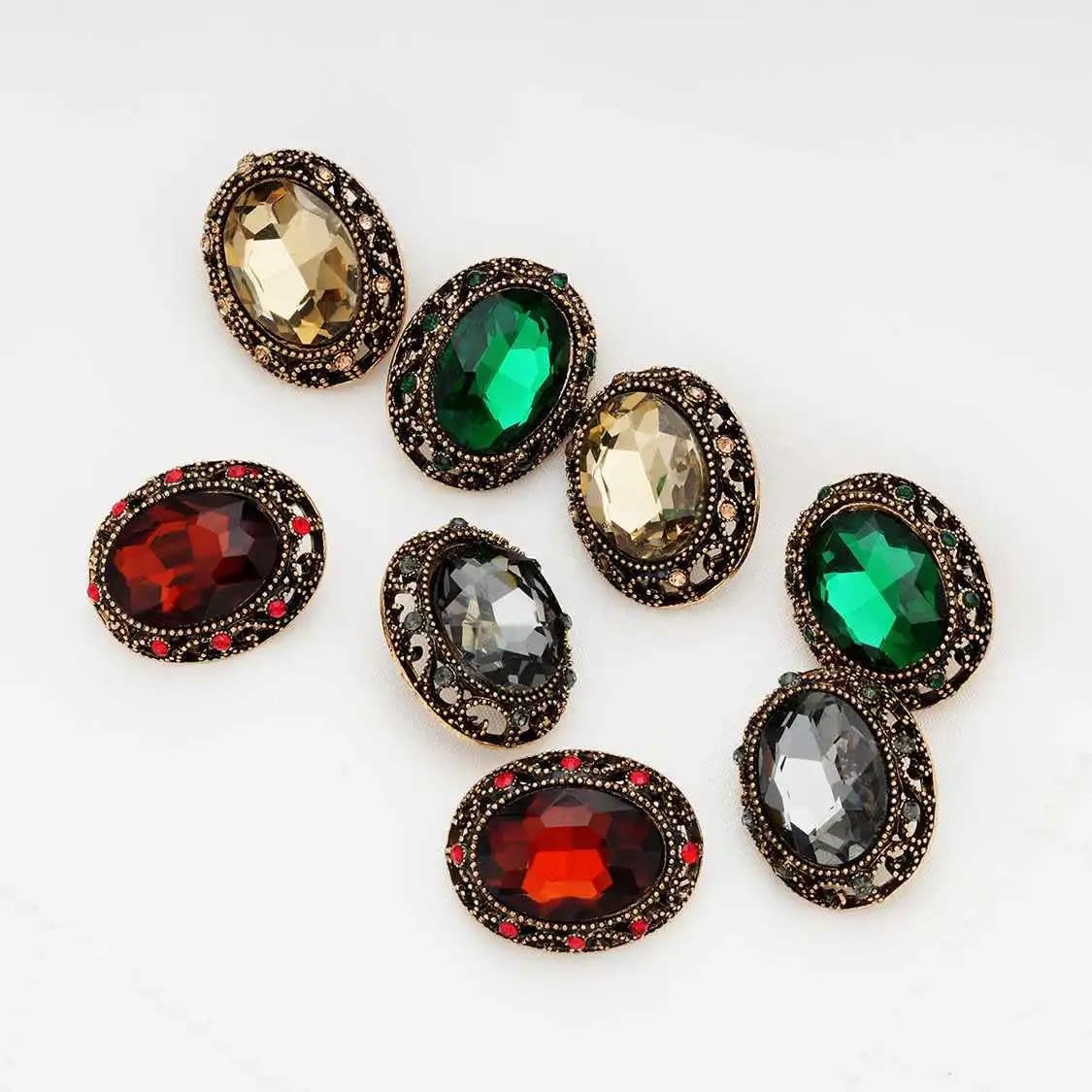 Oval Rhinestone Metal Button with for Coat Jacket Sewing Craft