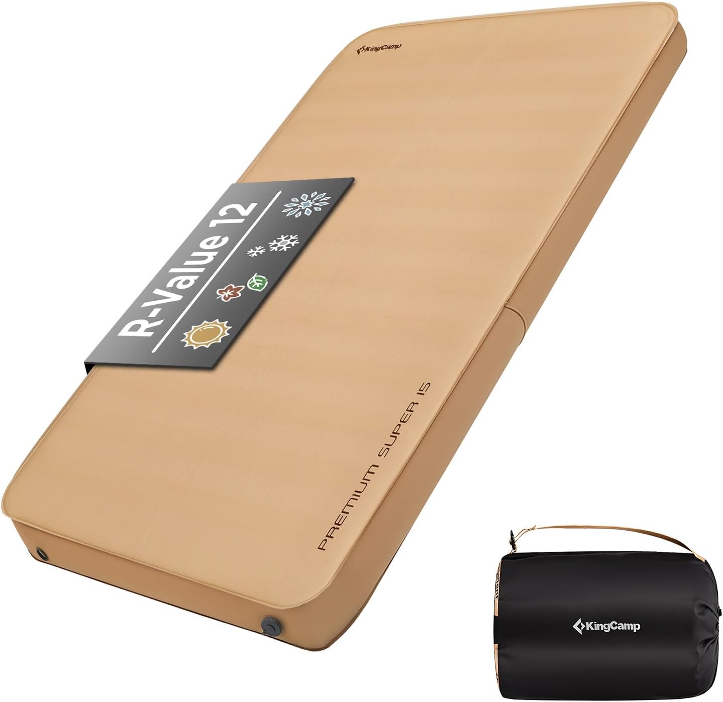 COLOR_NAME/SIZE_NAME KingCamp Double Self Inflating Camping Pad Premium 5.9" Thick Foam Air Mattress 11 R Value Sleeping Pad 3D Sides Camping Mat for 2 Person 79"x50",Khaki