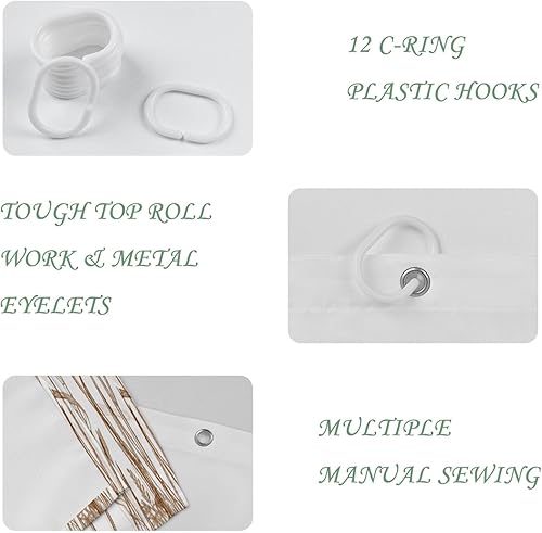 Miniatura 2 de Yeele Cortinas de ducha con diseño de hojas y flores silvestres, juego de cortina de ducha para decoración de baño, impermeable, con ganchos, 36 x