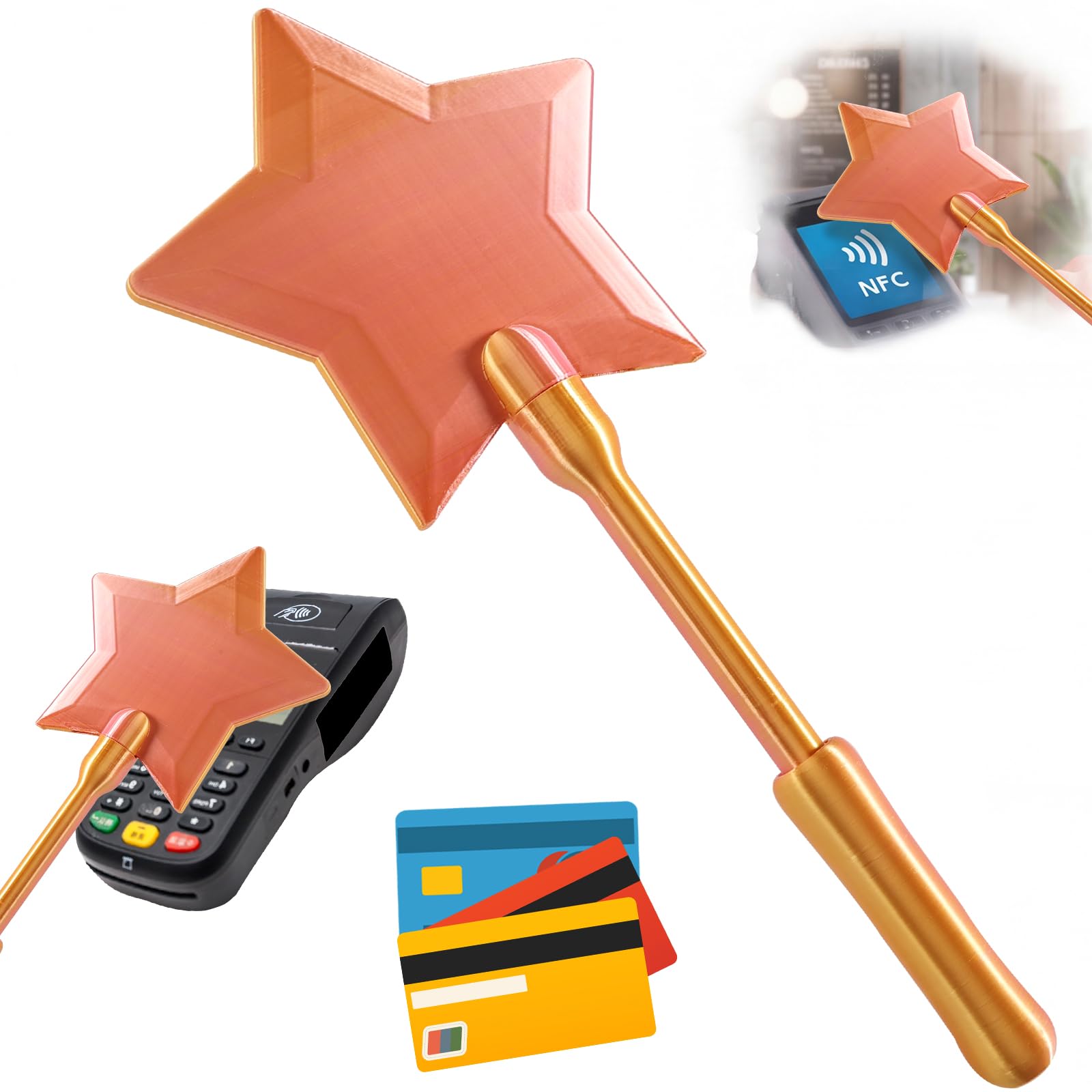 Joycabin Magiczna różdżka do kart kredytowych, magiczna różdżka z nadrukiem 3D do zapłaty, karta EC, bezkontaktowe, uchwyt na karty kredytowe na karnawał, figle, Halloween (złoty proszek)