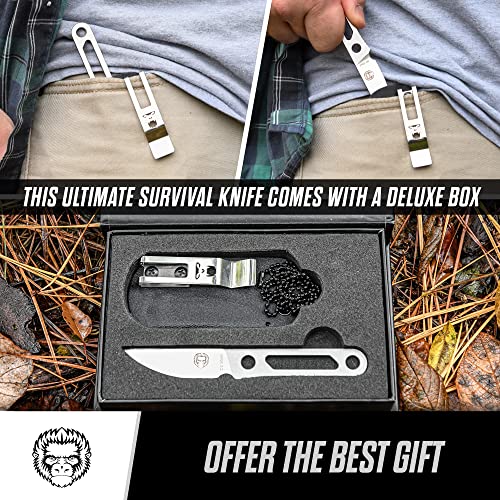Neck Knife | Fixed Blade Utility Knife D2 W Sheath | Belt Clip Bushcraft Outdoor Knife |Full Tang Tactical Survival Knife Kit (Silver) #TOP1