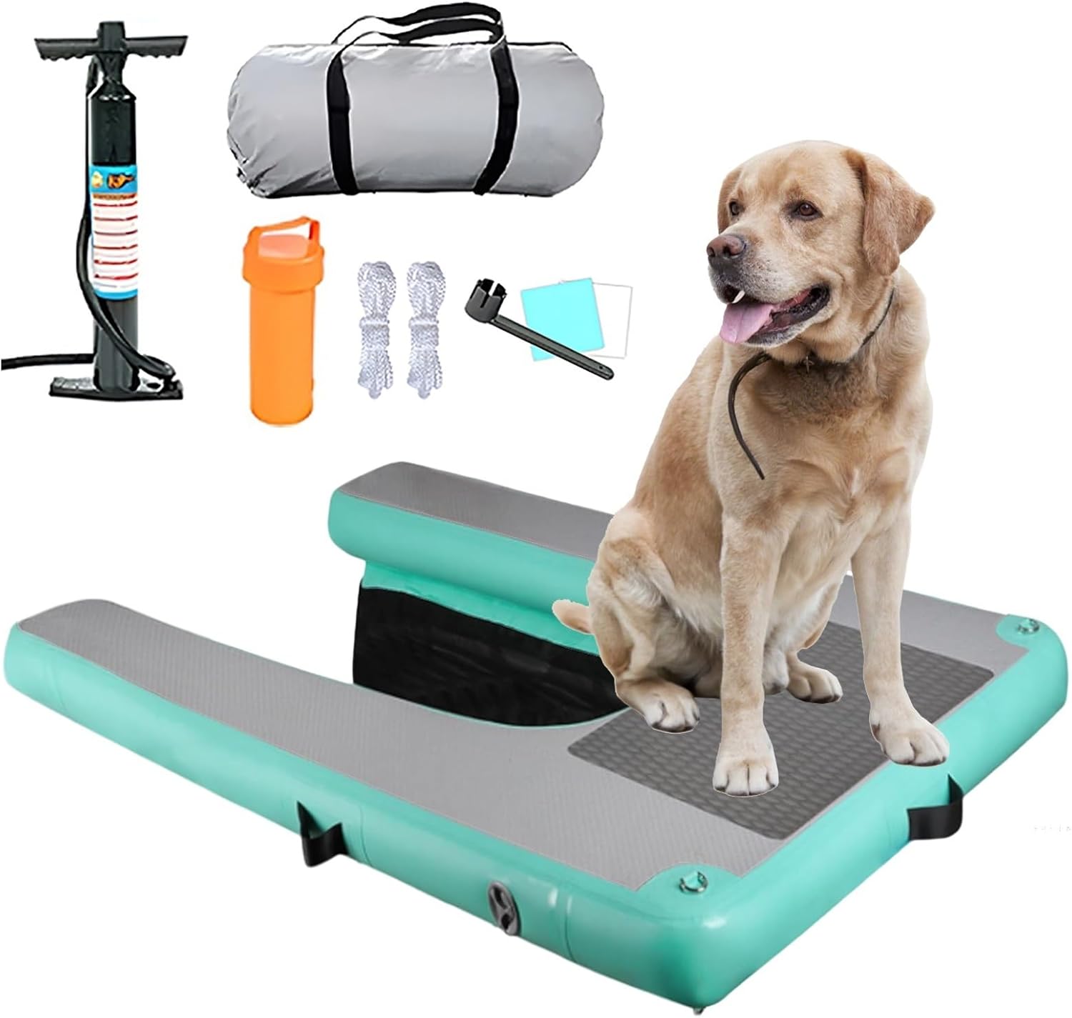 Portable Inflatable Water Ramp for Large & Small Dog, Dogs Pool Ramp with Pump/Storage Bag/Rope/Repair Kit, Float Floating Ramps for Boat(Color 2)
