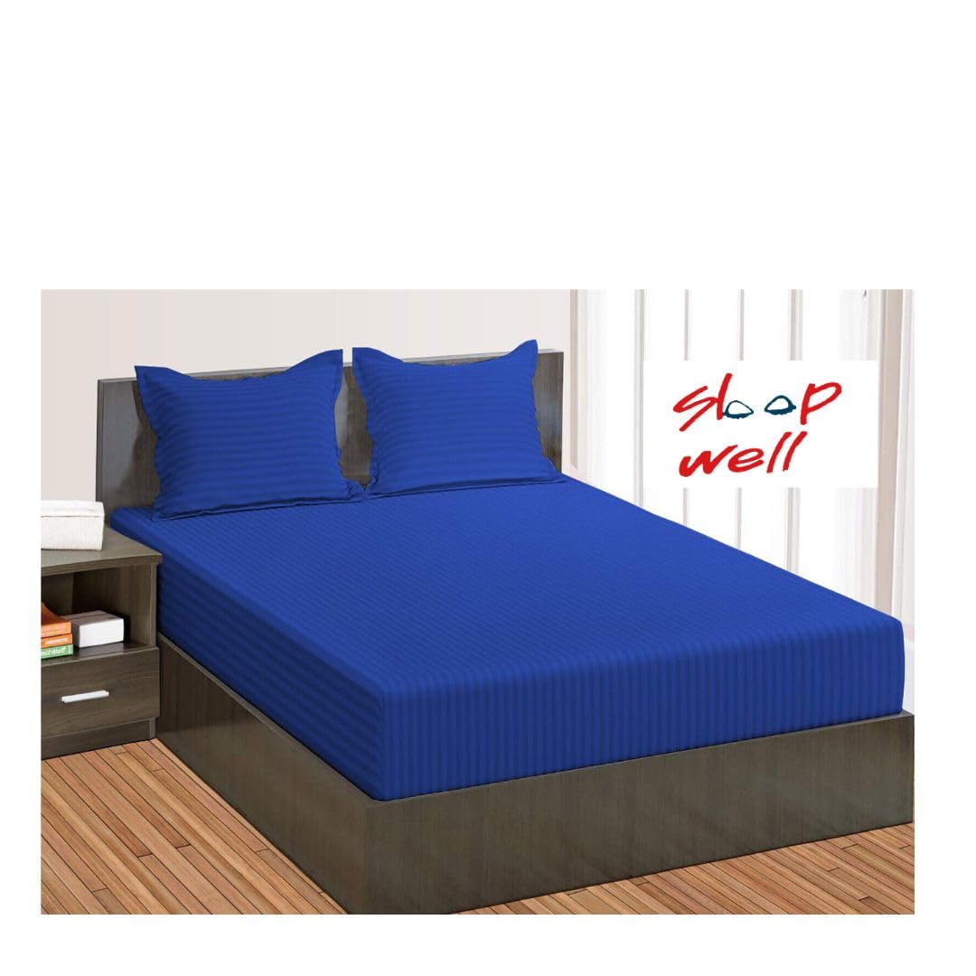 Microfiber Stripe Fitted Sheet with 2 Pillowcase Set - 180x200+17cm (Navy Blue)