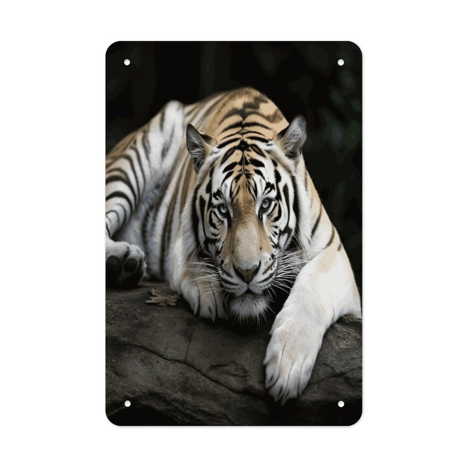 LDGSUPH Tiger Lie On Rock Wall Art Prints Folded Edge Iron Sheet Painting with Holes for Wall Prints Decorative Picture Metal Signboard Decor Painting for Outdoor Indoor Wall Decor