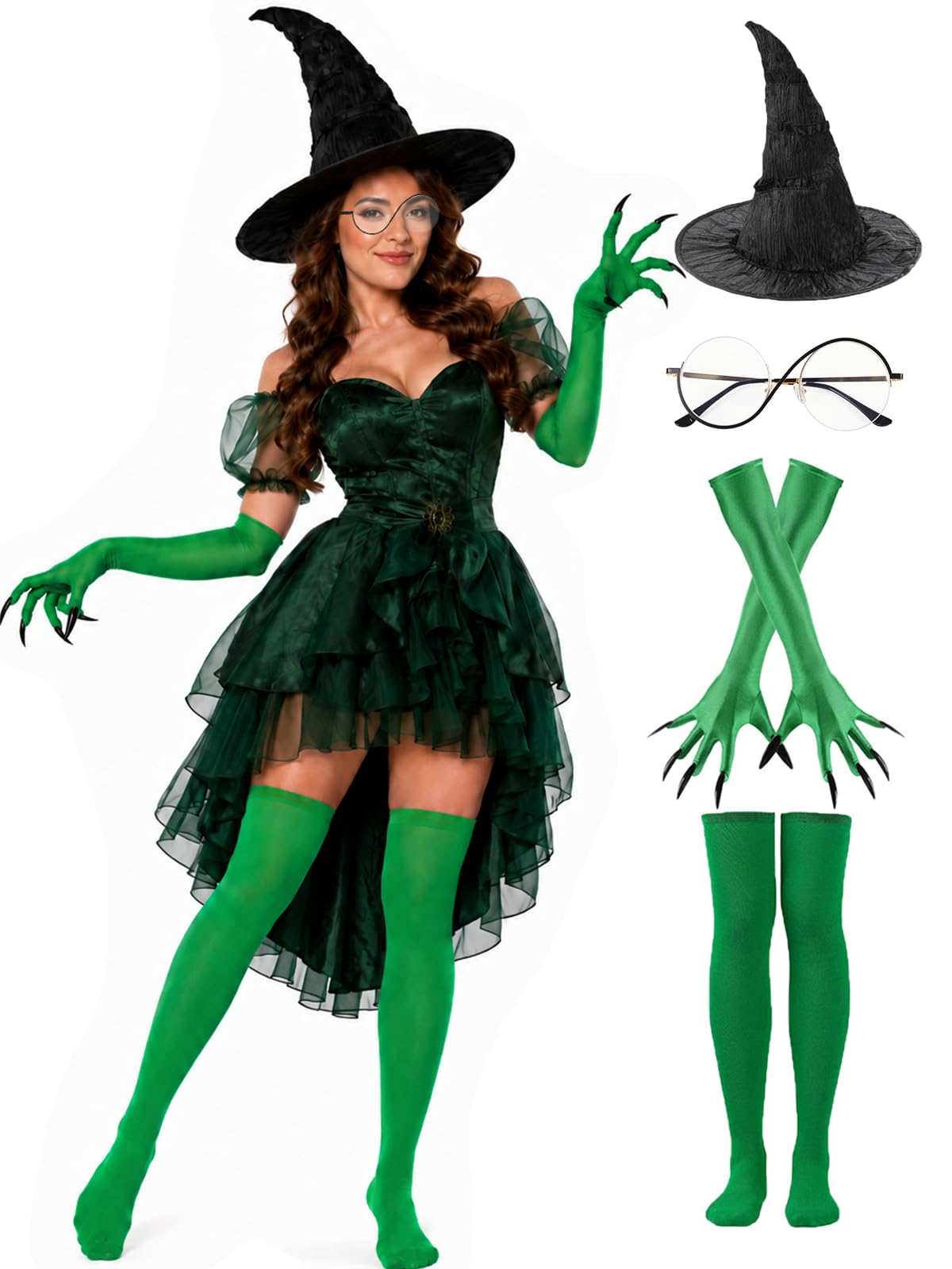 ILLOMEEGOOS Wicked Witch Costume Set Evil Witch Outfit Accessories