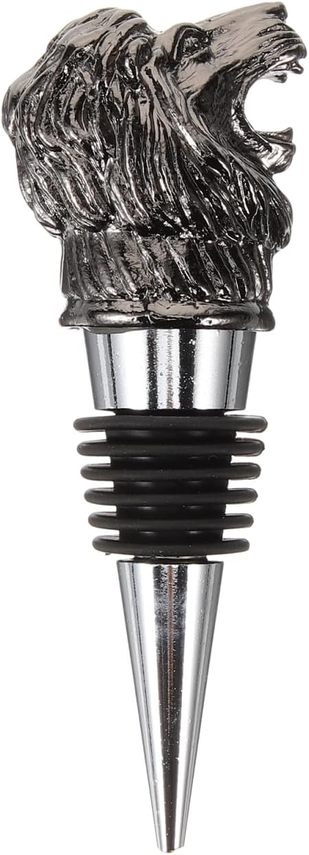Lion Head Wine Stopper Wine Aerator Pourer Spout Olive Oil Liquor Bottle Decanter Vacuum Seal Decorative Animal Shape Bottle Pourer Spout for Party Wedding and Home Use Sliver Color