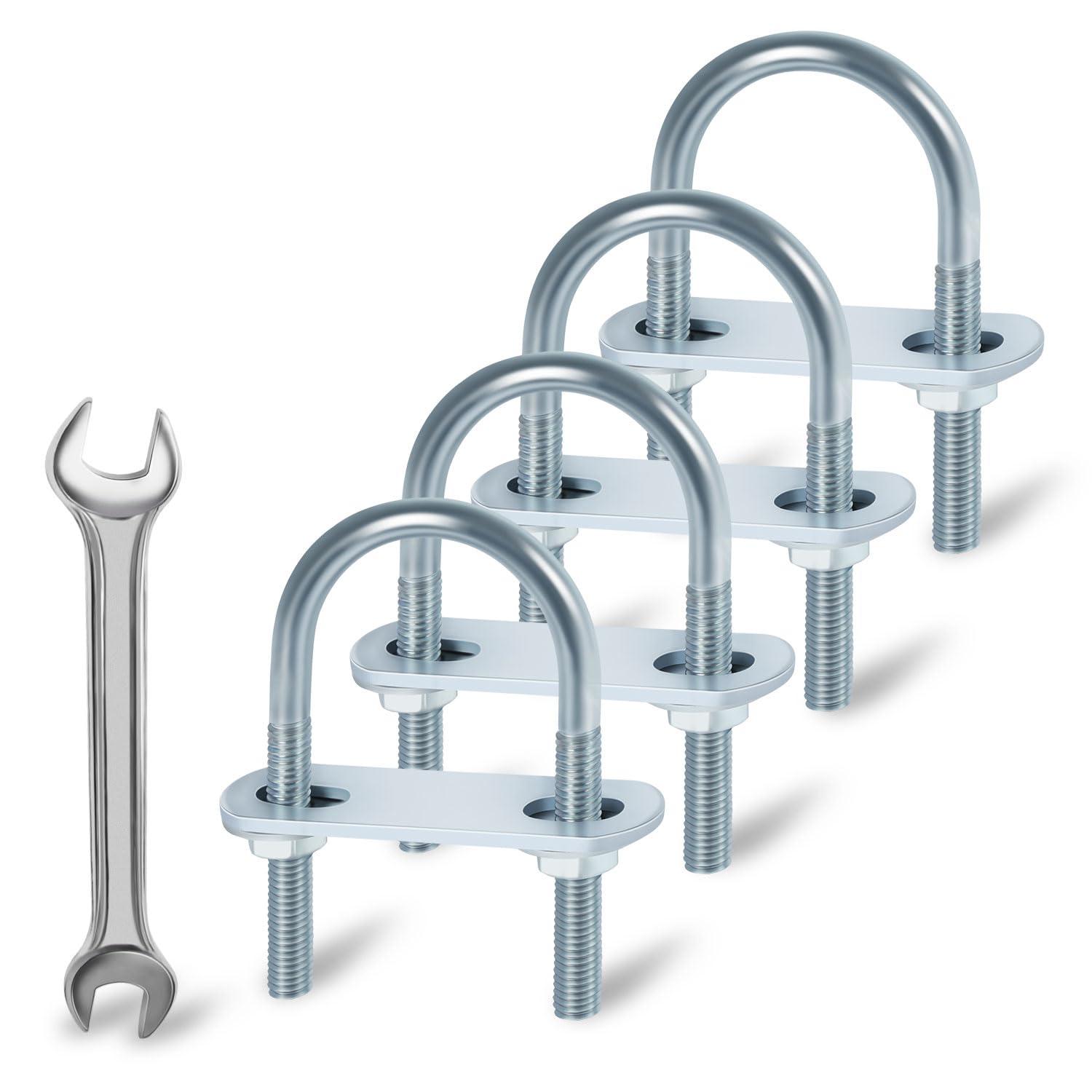 Mellewell 4 Sets M6 Round U Bolts, U Bolts 16mm (0.63") Width 46mm (1.81") Length, Zinc Plated Carbon Steel U Bolt with Nuts, Plate and Washers (16 x 46mm)