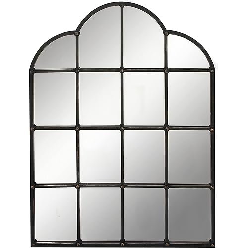 Deco 79 Metal Window Pane Inspired Wall Mirror with Arched Tops and Studs, 36" x 2" x 48", Black