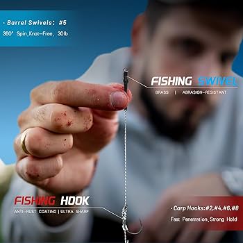 Carp Fishing Hair Rigs - 24pcs Combi Rigs, Size 2, 4, 6, 8 Carp Fishing Accessories